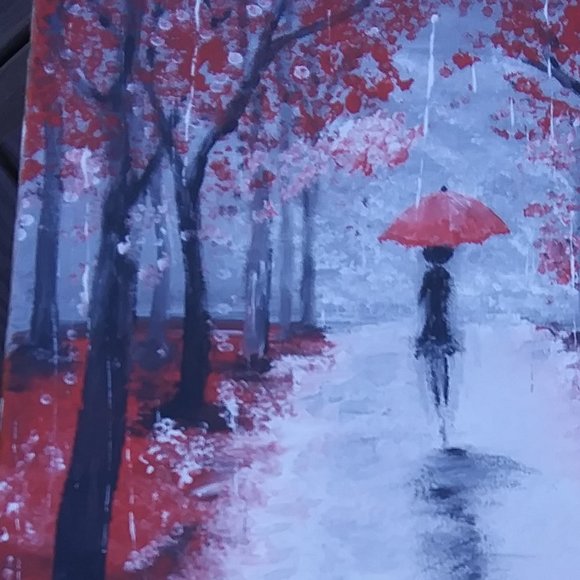 Impressionistic acrylic painting 14" x 14" on canvas Woman with umbrella - Picture 4 of 6